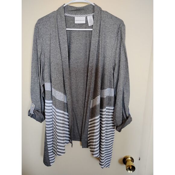 Alfred Dunner Gray/White Open Front Sweater size M - Picture 1 of 3